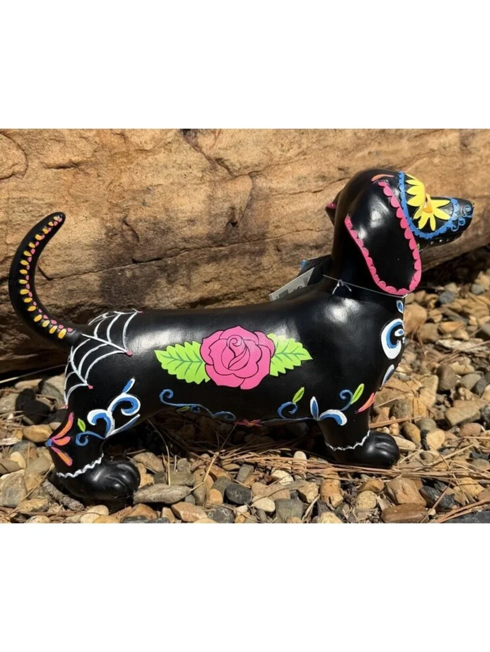Day of the Dead Dachshund Figurine Black Sugar Skull Doxie Halloween Decor